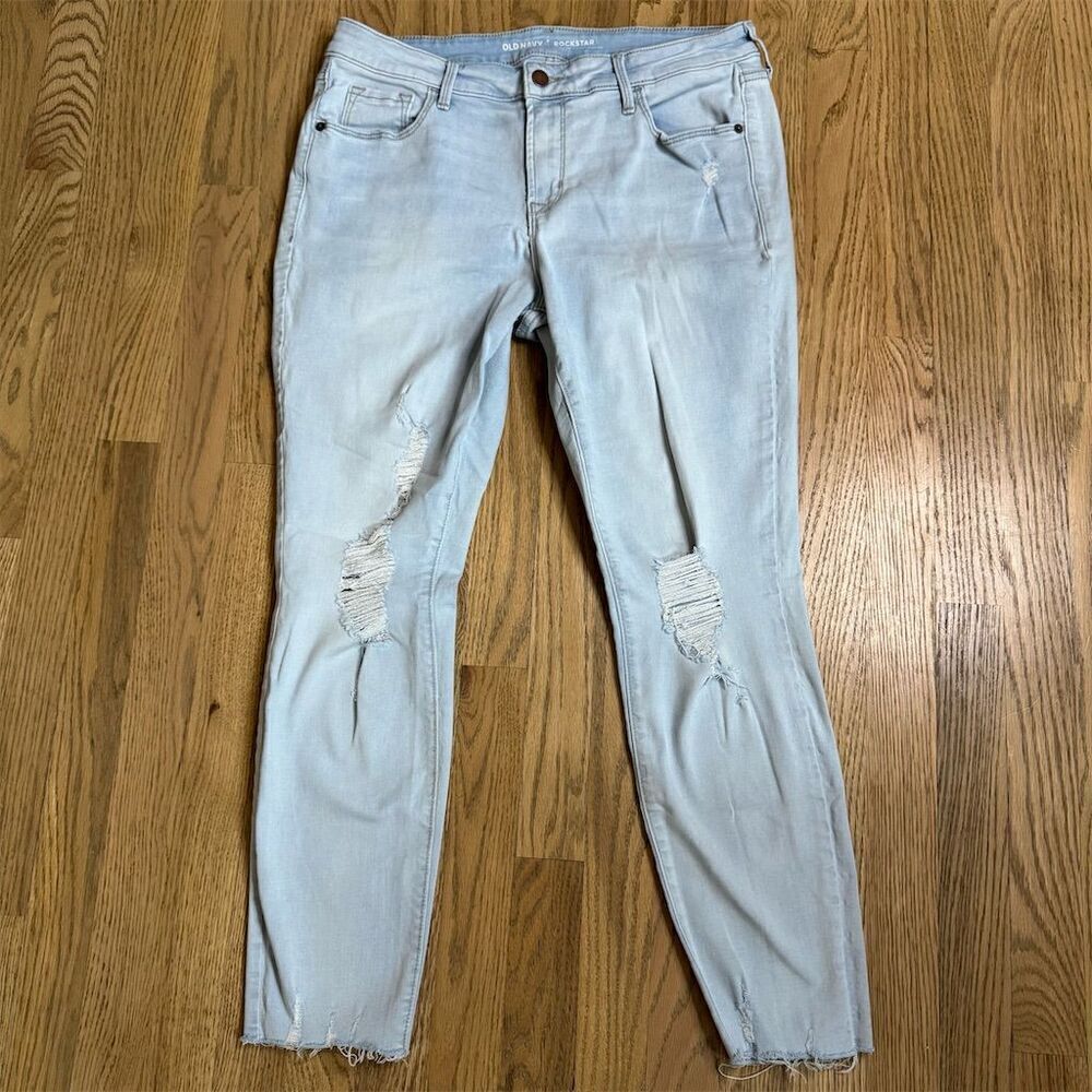 Old Navy Rockstar Mid-Rise Skinny Distressed Light Wash Jeans Size 12